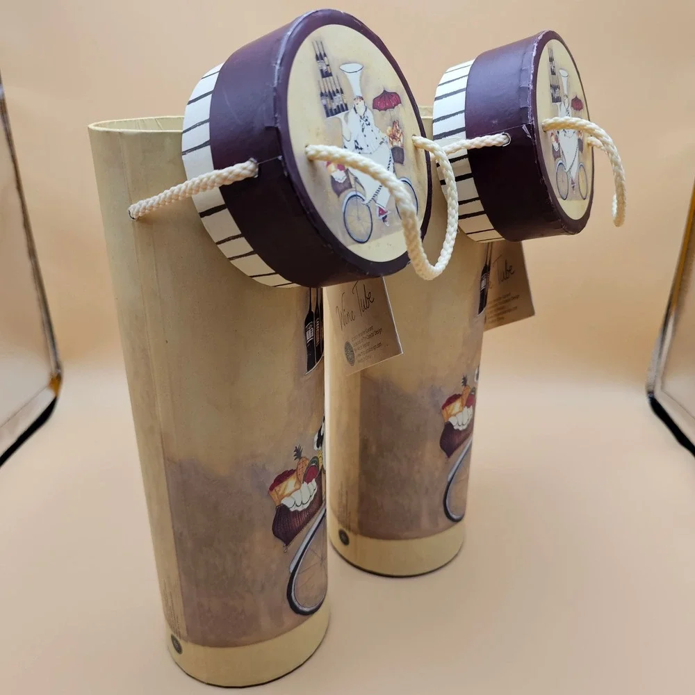 Vintage Tri Coastal Design Jennifer Garant 2 WineTube Gift Box Holder Chef Decor